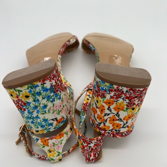 Nanette Lepore Clarissa Orange/Blue Floral Block Heels Sandals Size 9 - Picture 16 of 16